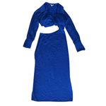 Ronny Kobo Womenâs Ranell Collared Long Sleeve Royal Blue Wrap Cutout Midi Dress Photo 2