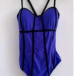 JAG Swimsuit Womens 12 Blue Black One Piece Slimming Beach Coastal Tropical Swim Photo 0