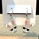 Karl Lagerfeld White , Pink and Silver Choupette Bunny Drop Earrings NWT Photo 2