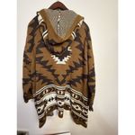 Lucky Brand Cardigan Sweater Woman's Large Brown Aztec Print Knit Oversized Hood Photo 3