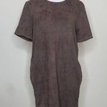 Chloe K  Brown Suede Mini Shift Dress Pockets Small Photo 0