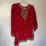 Elegant Red Embroidered Women's Top Size L Photo 1
