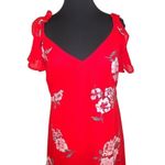 Speechless Red Floral A-Line V-Neck Short Sleeve Flutter Hem Midi Dress Size L Photo 1