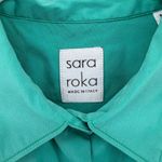 Sara Roka Teal Ruched Collared Button Up Mini Dress Medium Italy Designer Luxury Green Photo 2