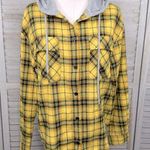 Forever 21 Plaid Flannel Button Up Shirt with Hood Yellow/Black/Gray-Medium Photo 0