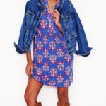 Boden Naomi Short Jersey Dress Bright Blue Wildflower Stamp 12 long Photo 0