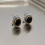 Vtg Stud Earrings Womens Silver Gold Tone Beveled Black Crystal Chunky Statement Photo 7