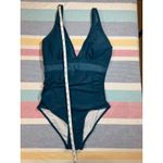 None NWOT Teal Mesh Panel One-Piece Swimsuit | V-Neck | Adjustable Straps | Sz Small Photo 3