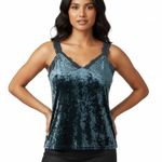 Entro  Crushed Velvet Lace Camisole Top Womens L Blue Green Goth Glam Coquette Photo 0