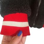 American Stitch Black Faux Fur Full Zip Varsity Bomber Jacket Women Sz M Size M Photo 2