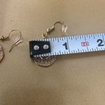 Gold Tone Dangle Earrings with Black Evil Eye Design, Pierced Hook Backing Photo 3