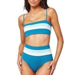 l*space L* Portia Mediterranean Blue Striped High Waisted Bikini Swim Bottoms Sz XS Photo 0