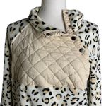 Leopard Print Fleece Pullover Sweater S White Snaps Long Sleeve High Neck Photo 1