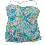 LAUREN Ralph Lauren Carnivale Paisley Twist Tankini Swim Top Blue Size 12 Photo 0