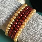 Multipack Cultured Freshwater Dyed Pearl Stretch Bracelets 4 Piece Set Red Photo 5