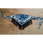 Blue Floral Stripe Fringe Bandana Tube Top L Strapless Tie Back Cotton Blend Size L Photo 2