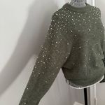 H&M Women’s XS Olive Green Pearl Appliqué Pullover Sweater. Oversized. Stretch. Photo 8
