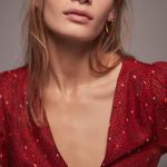 ZARA  Printed V-Neck Long Sleeve Ruched Dress Puff Shoulders Red/Black Size M NEW Photo 4