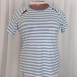 Michael Kors  Short Sleeve White and Blue Stripe Women's Shirt (675) Photo 0