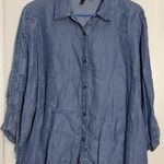 New Directions Curvy Blue Denim Look Button Up Long Sleeve Shirt, Lyocell, 1X Photo 0