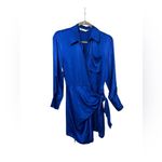 ZARA Satin Wrap Effect Blue Dress Photo 2
