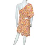 19 Cooper  Light Orange Pink Floral One Shoulder Side Cutout Dress Women’s Sz L Photo 2