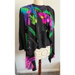 Vintage Custom Made Silk Watercolor Shirt & Kimono Set Small Black Photo 1