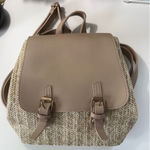 Woven Straw Backpack Beige Faux‎ Leather Trim Buckle Closure Casual Travel Tan Photo 0