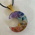 Orgone Epozy Crescent Moon Pendant Necklace Orange Photo 4