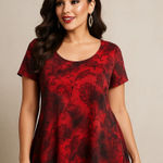 Sienna Grace Velvet Burnout Asymmetric Womens Top Sz M Y2K Holiday Goth Artsy Red Size M Photo 0
