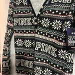 PINK - Victoria's Secret Victorias Secret PINK Shirt Thermal Henley Top Christmas Black Fair Isle Photo 3