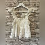 Japna  || NWOT White Laced Ruffle Front Tie Cropped Top Sz Small Photo 1
