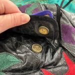 Vintage 1980s Faux Leather Crossbody Patch Colorful Purse Black Photo 6