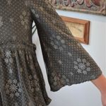 POL Women's Gray Floral Lace Baby Doll Sheer Lace Up Back Blouse Top NWT Size L Photo 5