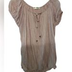 Agenda Tan Puff Sleeve Blouse with Tie Front Size L Photo 0