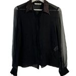 Chloé Chloe Size S 4 Blouse Black Semi Sheer Button Up Metallic Copper Sequin Collar Photo 0