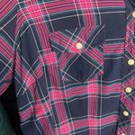 Torrid  Size 0 Plaid Button Down Shirt Roll Tab Sleeves Navy Pink Causal Large Photo 5
