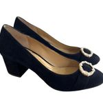 Talbots  Black Suede Leather Chunky Rhinestone Pearl Buckle Heel Photo 0