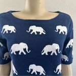 Talbots  Short Sleeve Sweater Navy Elephants Pullover Top Rayon Cotton safari Photo 2