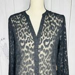 Ann Taylor Black Long Sleeve Sheer Lace V-Neck Button Down Blouse Top Sz S Photo 1