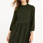 Loft Army Green Long Sleeved Swiss Dot Swing Dress Small Petite Casual Modest Photo 1