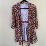 Aryeh  boho stretch 3/4 sleeve multicolor printed wrap mini dress Medium Photo 8