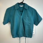 Athleta NWT Playa 100% Linen Tie Top Short Sleeve Teal Blouse/Top Size X… Photo 1