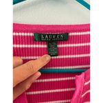 Lauren Ralph Lauren Womens Striped Henley Top Size XL Pink Cotton Ribbed Preppy Photo 3