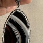 VINTAGE BLACK & WHITE SLICED AGATE PENDANT NECKLACE RESORT WEAR SUMMER Photo 3