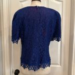 Vintage 80s all over lace short sleeve blouse Blue Size 8 Photo 6