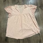 C&C California Blouse Top Blush Pink Eyelet Flutter Sleeve Cotton Rayon Soft XL Photo 3