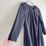 Tahari Pleated Front Long Sleeve Shift Mini Dress in Black, Size 4 Photo 5