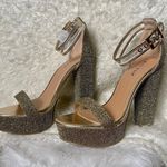 Bamboo Beautiful Gold glam Party Wedding Prom metallic glittery felt platform high chunky heels Photo 3
