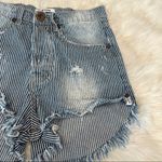 One Teaspoon  25 Blue Striped Distressed Outlaws Low Waist Button Fly Denim Short Photo 5